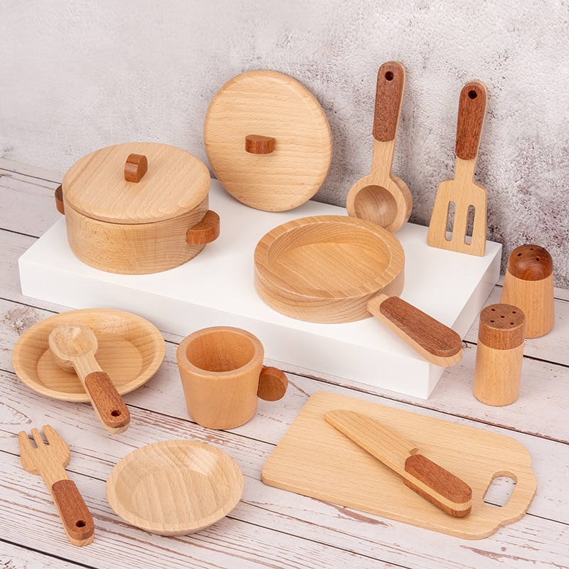 Log Wooden Kitchen Toy Japan/Korea Children&#39;s Simulation Kitchenware Miniature Pretend Play House Toys Educational for Kids