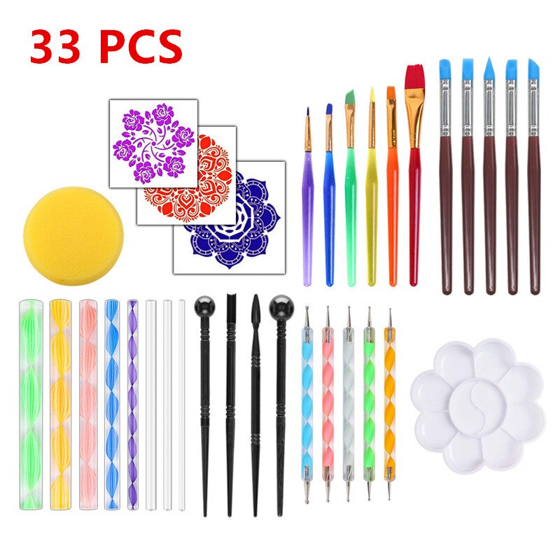 1 Set Mandala Dotting Tools Set Portable Multifunction Embossing Dot Kit Dotting Tool Set For Clay Pottery Craft Painting Rocks: 33 PCS