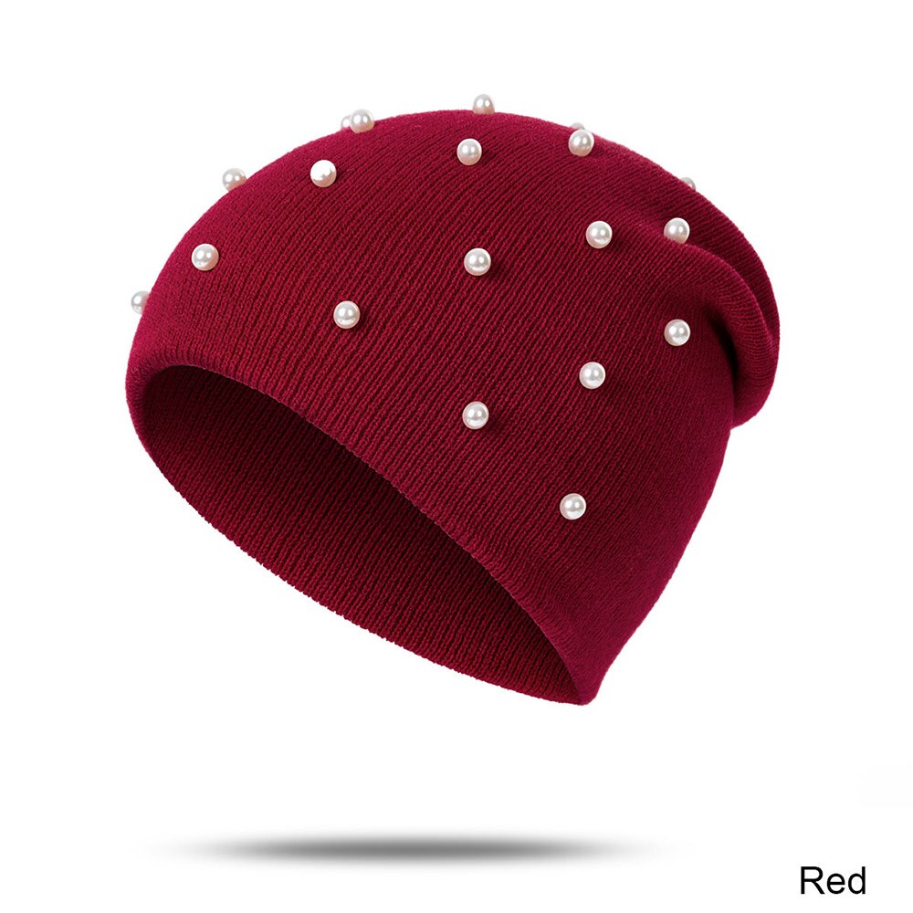 TRUENJOY-gorros de perlas para Otoño e Invierno para mujer, sombrero de punto con solidos y solidos, para sombreros invierno Mujer: red