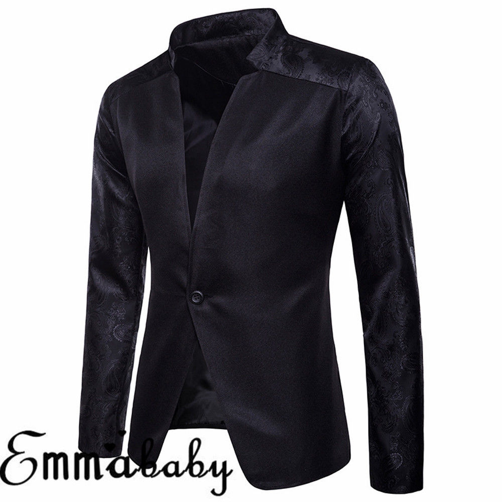 Men's Casual Slim Fit One Button Suit Blazer Business Work Coat Long Sleeve Solid Notched Jacket Outwear