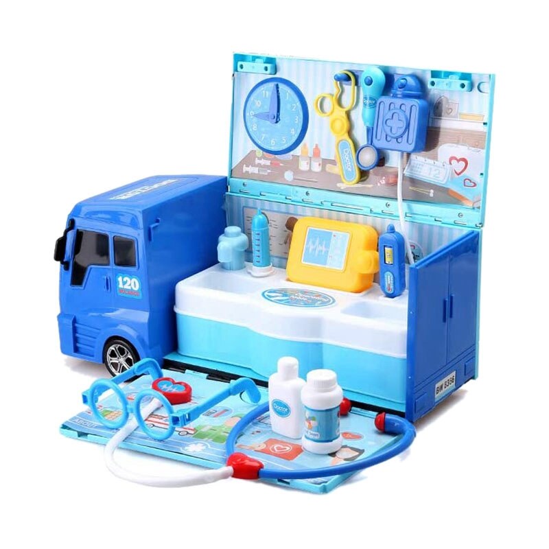 21 Piece Rescue Vehicle Simulation Ambulance Truck Educational Truck Kids Toy Set Role Play for Boys Girls Children: Default Title