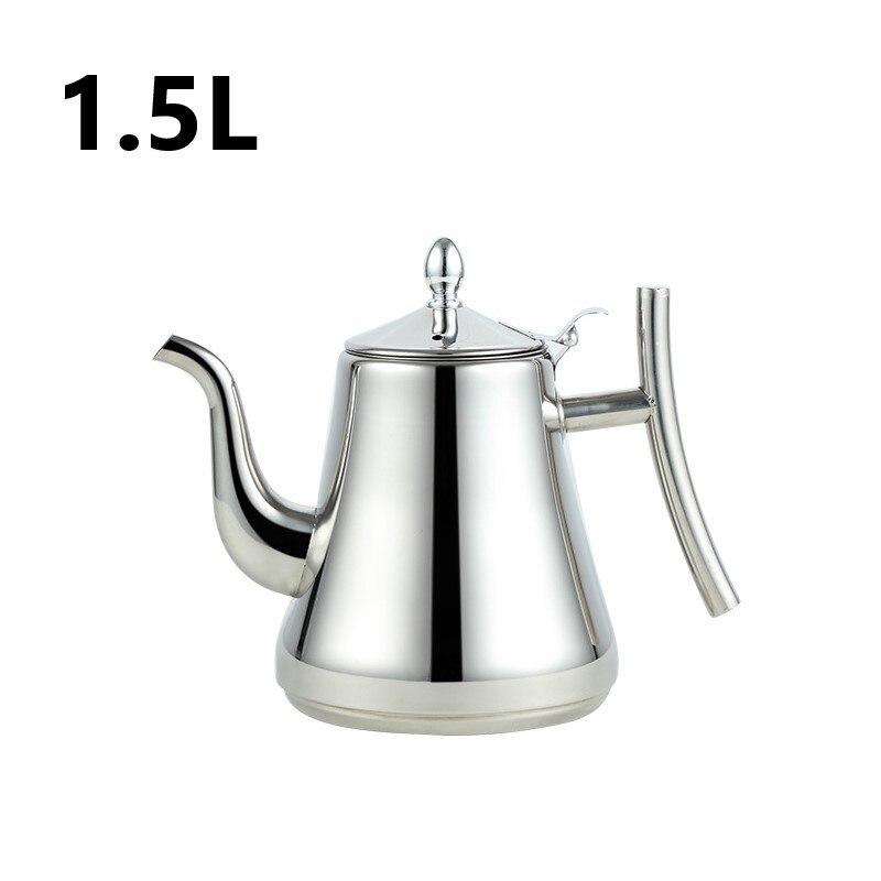 Teapots Commercial Hotel Restaurant Tea Kettle 304 Thick Stainless Steel Teapot Flower Teapot Restaurant With Strainer: silver 1.5L