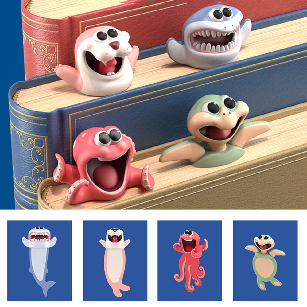 3D Cartoon Dieren Bladwijzer - Leuke Kat, Panda, Haai - Kawaii Pagina Marker voor Kinderen & School