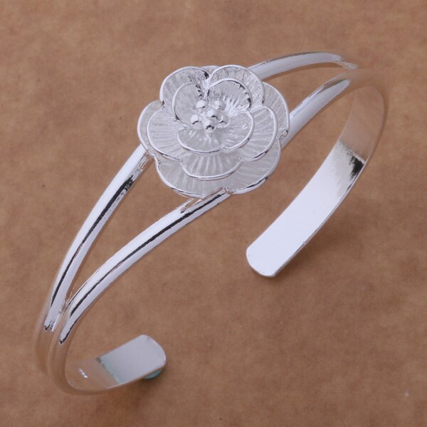 große blume öffnen silber armband armreif für frauen schmuck alloy parallel bars charme armband für junge damen AS078