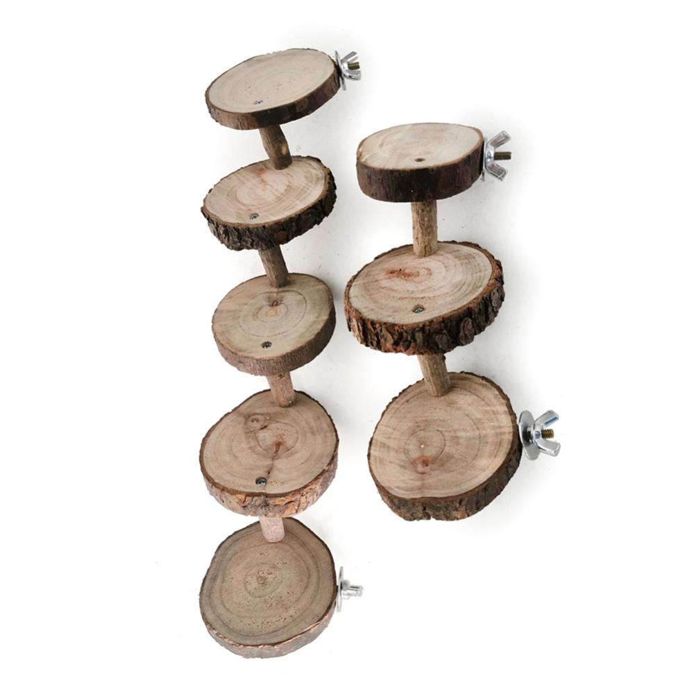 Wooden Mini Parrot Hamster Climbing Stair Ladder Pet Perches Stand Platform Toy Log Yellow Three Ladder Five Ladder Pendant