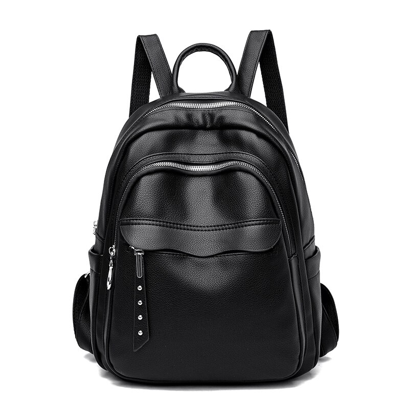 Preppy Stijl Pure Kleur Rugzak Voor Vrouwen Waterdichte Pu Lederen Grote Packbag Vrouwelijke Elegante Trendy Bagpack Sac A Main: black-01