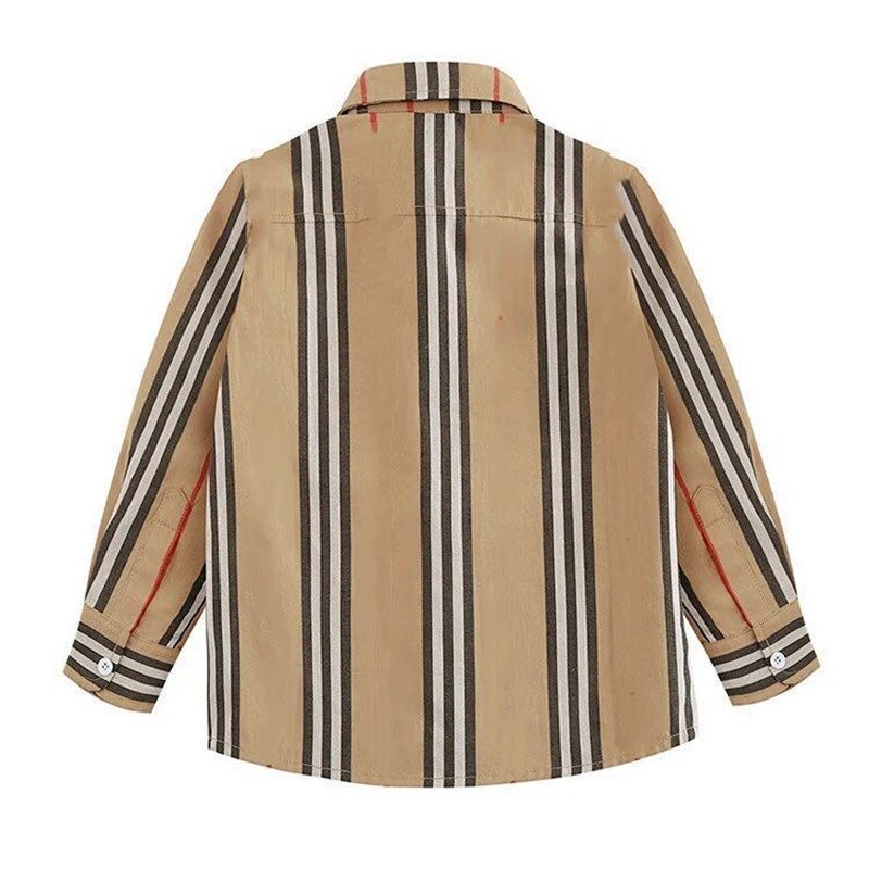 Chemise à rayures pour garçons, Style, col rabattu, manches longues, vêtement en pur coton pour enfants,