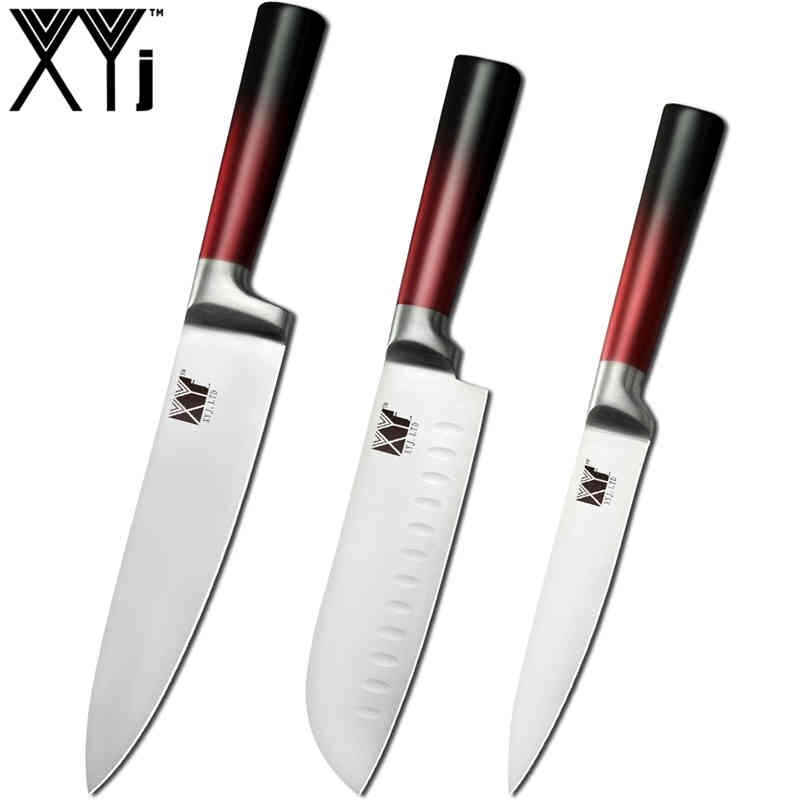 Xyj 9 stk rustfritt stål kniver sett kjøkken saks slipeverktøy bar kokk brød santoku skjæringe verktøy skrelle kniv: 3 stk sett
