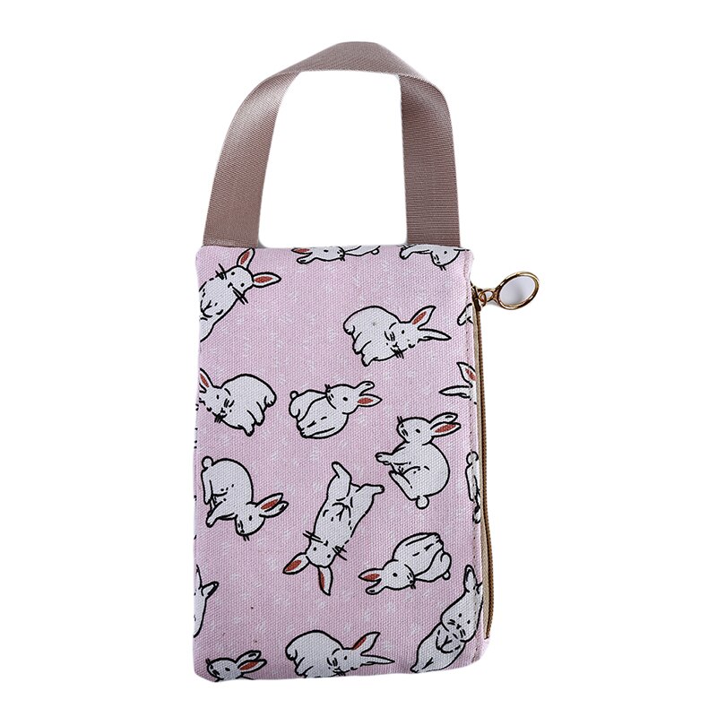 Cartoon Afdrukken Make-Up Tas Vrouwen Draagbare Sieraden Opbergtas Absorberende Kussens Toilettas Tassen Organizer Voor Cosmetica Case: pink bottom rabbit