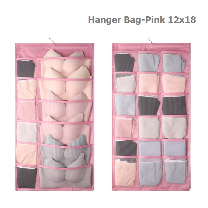 Clothes Storage Hanging Pocket Bag Non-woven Fabric Breathable Double-Side Organizer With Hanger for Bra Underwear Sock Storage: Pink 12x18