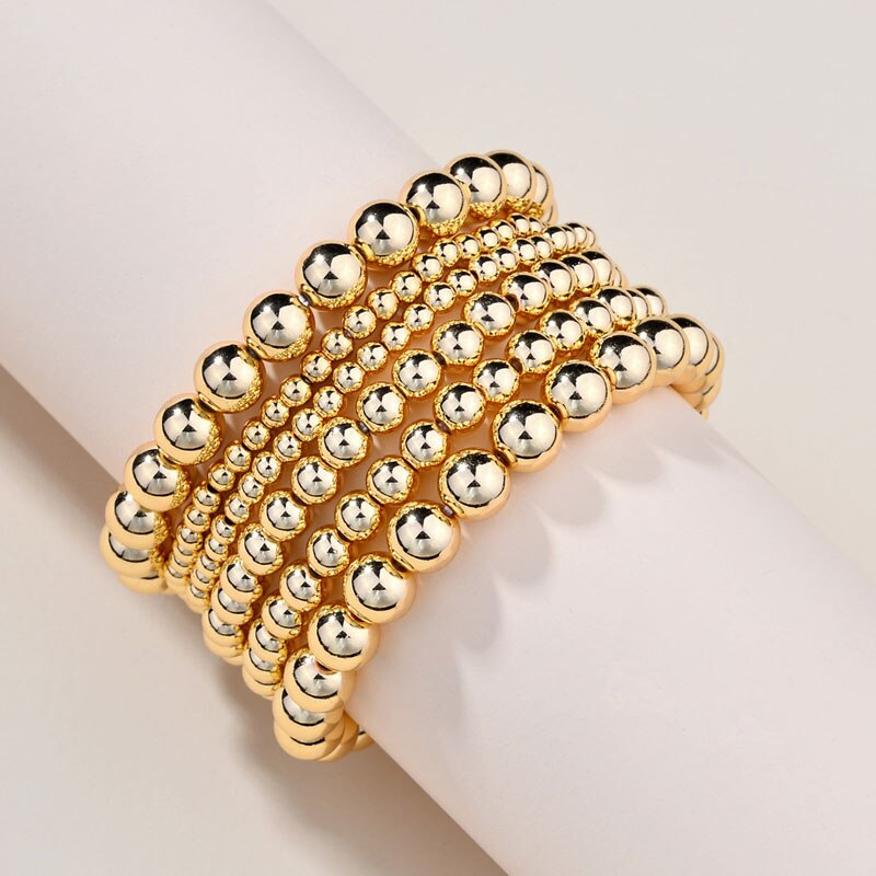 Conjuntos de pulseras para mujer, bolas de oro apiladas, capas múltiples, modernas, 6 piezas,: Default Title