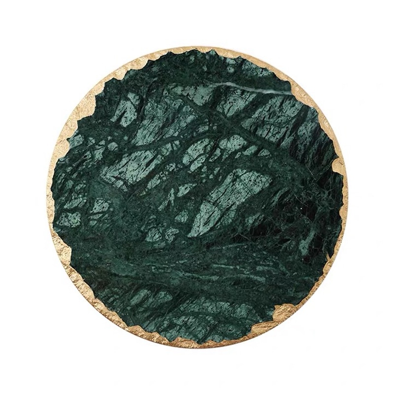 Luxe Antislip Emerald Real Marmer Coaster Mok Plaats Mat Groene Steen Met Gouden Inlay Hittebestendige Trivet Tafel decoratie
