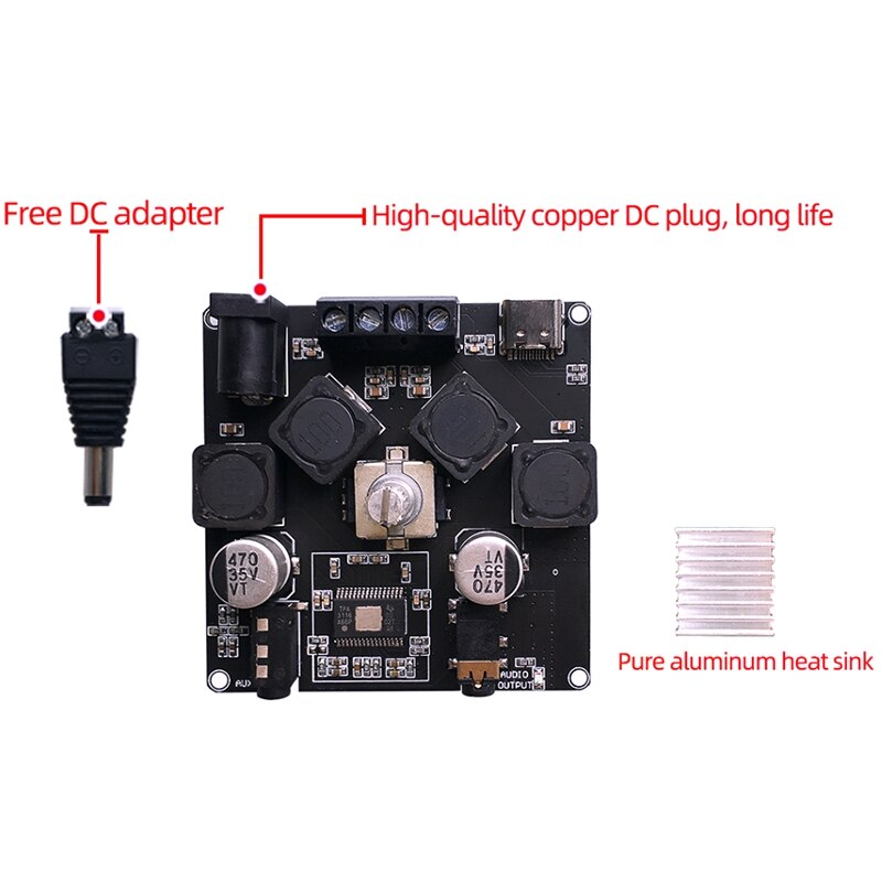 50W+50W Bluetooth 5.0 Digital Audio Power Amplifier Class D 10W-200W HiFi Stereo TPA3116D2 USB Sound Card App AMP