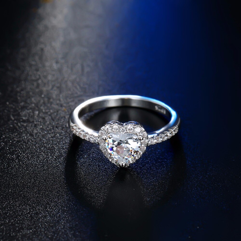 frauen Silber Überzogene Kristall Liebe Herz Geformt Ring für Hochzeit Engagement Braut Hochzeit Schmuck Finger Schmuck