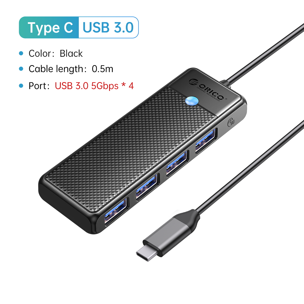 ORICO Concentrador tipo C concentrador USB 3.0 divisor de 4 puertos adaptador de concentrador USB base de expansión adaptador OTG ultrafino para PC accesorios de computadora
