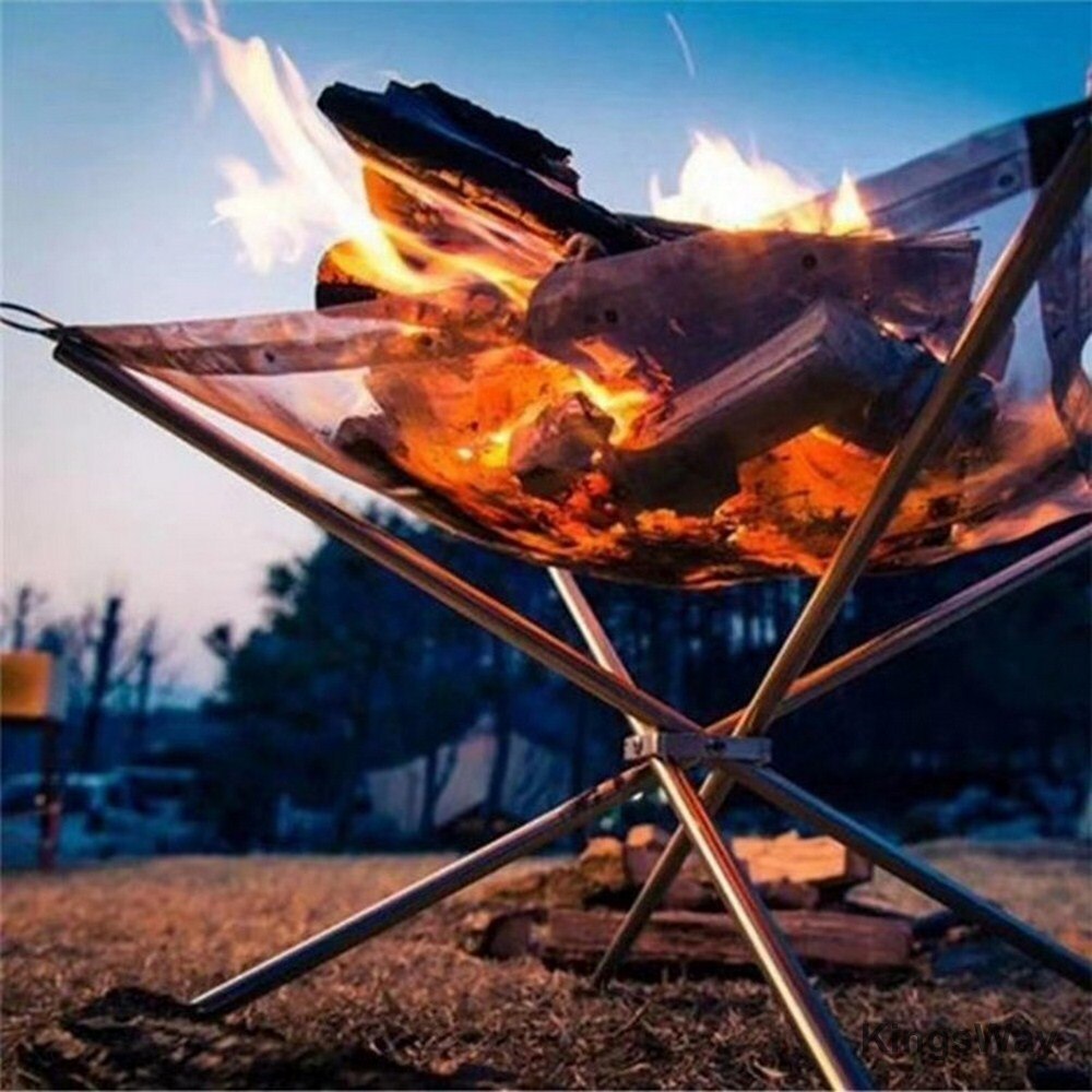 Bärbar utomhus eldgrop camping öppen spis i rostfritt stål, hopfällbar för uteplats