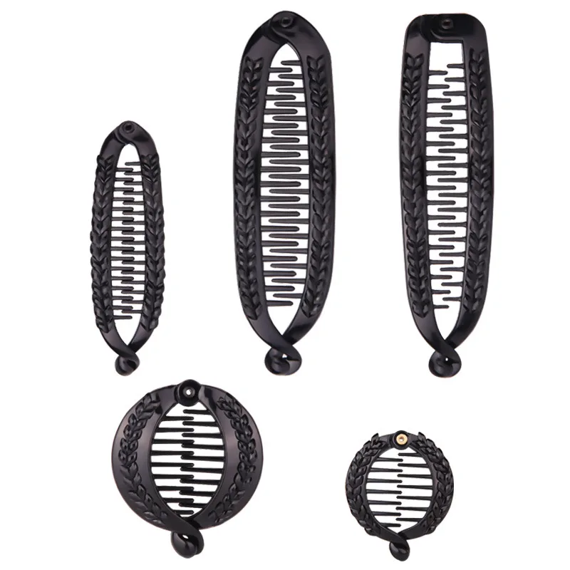 Joyería para el cabello, pasadores de plátano, pinzas en forma de garra para el pelo de pez, horquillas, accesorios para el cabello con diamantes de imitación negros para mujer, pinzas, abrazadera, tocado