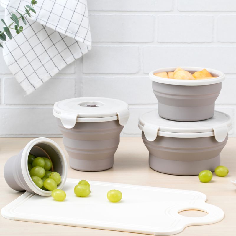 Opvouwbare lunchbox van siliconen van voedingskwaliteit met deksel, 660ml kampeerkom, magnetron- en koelkastvoedselbewaarkom