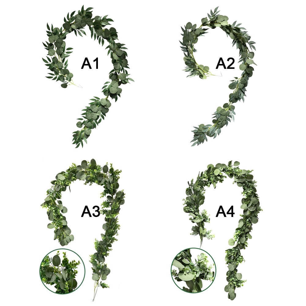 2m Künstliche Ranke Girlande Eukalyptus Weide Blatt Rattan Simulation Grün Pflanzen Laub Rattan Efeu Hochzeit Backgroud Zauberstab Dekor