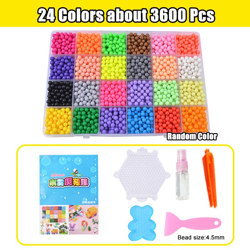 Refill Hama Beads Puzzle 3D Handmade Magic Aquabeads DIY Water Spray Beads Set Ball Games Children Toys for girls: 24Color 3600Pcs