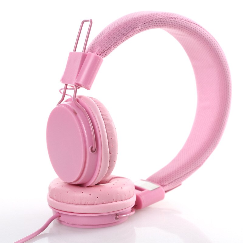 Portátil plegable auriculares viajes juego de auriculares de 3,5mm de auriculares con micrófono Control de alambre para el teléfono los niños chico MP3 MP4 iPad: light pink