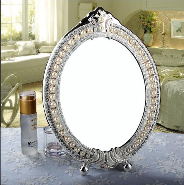Espelho de mesa de estilo europeu jóias em relevo pérola-inlayed espelho decorativo metal quadro mesa espelhos decorativos 336a