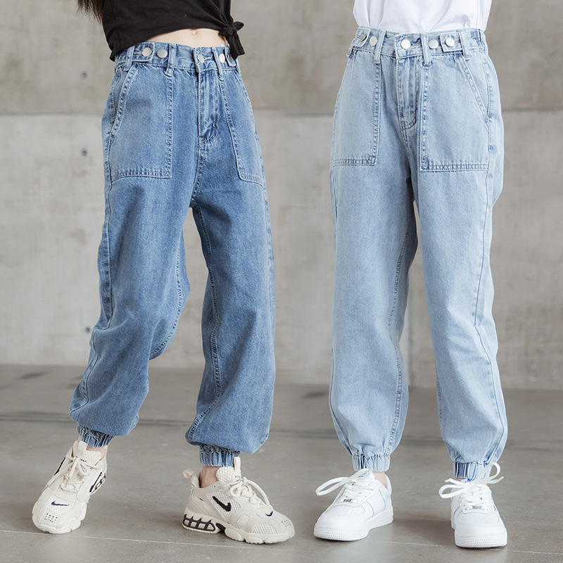 Pantalones vaqueros de cintura alta para niña, pantalón harén azul para adolescente, ropa informal para niño de 12, 13 y 14 años, Primavera