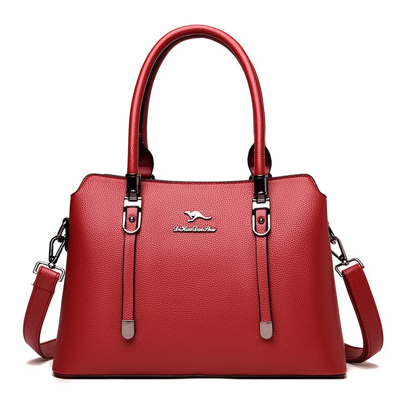 Bolso de piel sintética de gran capacidad para mujer, bolso Casual de , de Color sólido,: Red