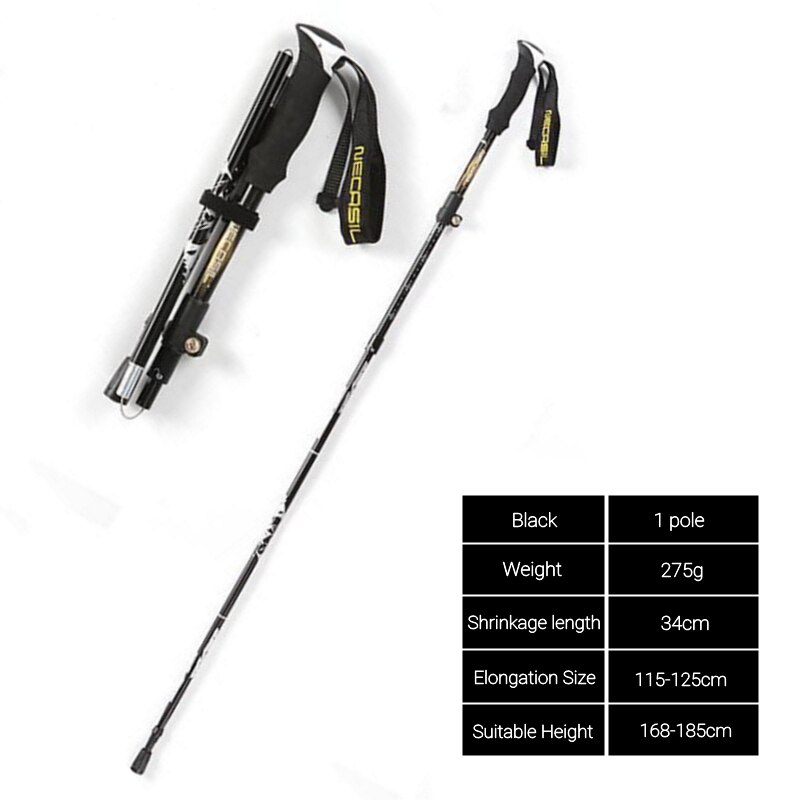 Trekking Poles Folding Hiking Stick Collapsible Hiking Poles Trekking Stick Walking Poles Nordic Walking Sticks hiking stick: Black - 1 pole