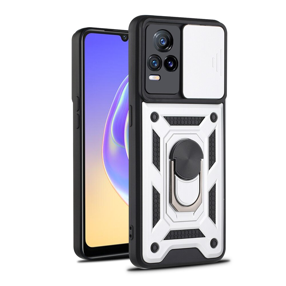 Stoßfest Stand Ring Fall Für VIVO V21e 4G Push Pull Kamera Schutz Telefon Zurück Abdeckung Shell Fundas Für VI VO V 21e 21 e 6.44&quot;: For VIVO V21e 4G / Silver