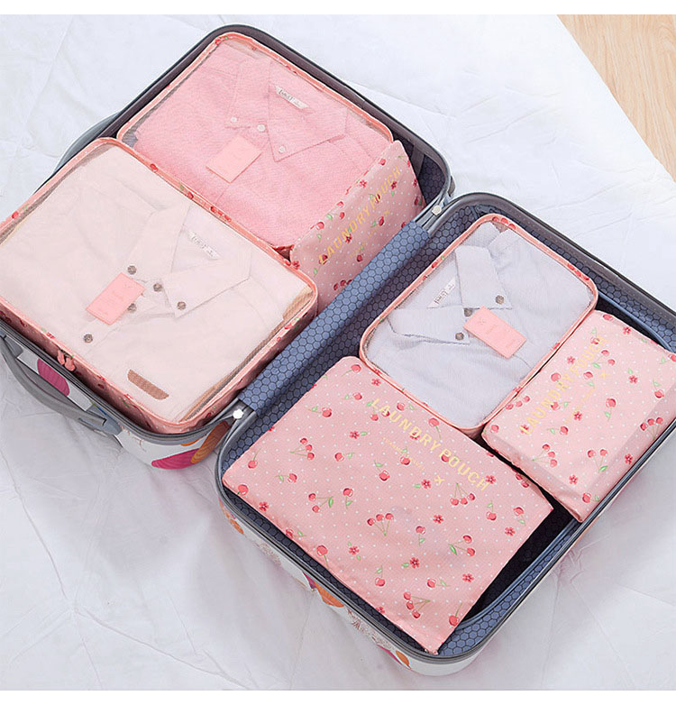 Nylon Packing Cube waterproof Travel Bag 6Pcs/Set System Durable Large Capacity Of Bags Unisex Clothing Sorting Organize: Pink Cherry