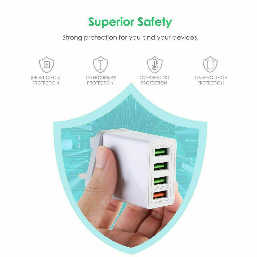 Quick Charge 3.0 USB Charger Wall Charger UK Plug 3A Multi Port Fast Charging Adapter For Samsung Huawei Xiaomi