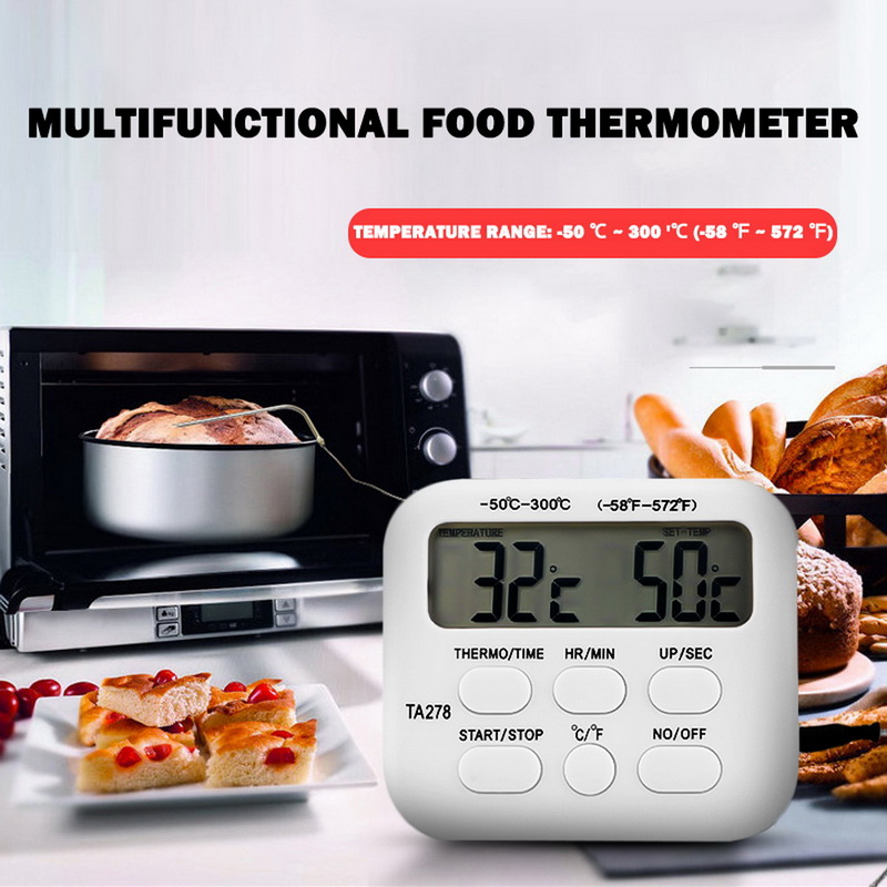 Multifunctionele Voedsel Thermometer Digitale Bbq Vlees Thermomet Rvs Probe Koken Keuken Thermometer Exclusief Batterij