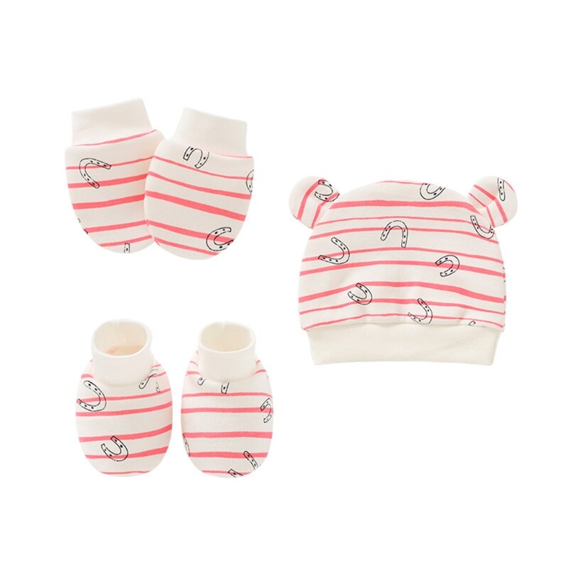 Baby Anti Krassen Katoenen Handschoenen + Oren Hoed + Voet Cover Set Wanten Sokken Beanie A2UB: 3