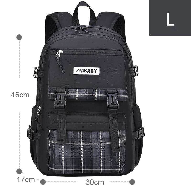 2022 neue Schule Taschen Für Mädchen Wasserdichte Licht Gewicht freundlicher Rucksäcke Bookbags Druck freundlicher Schule Rucksack mochila: L Schwarz
