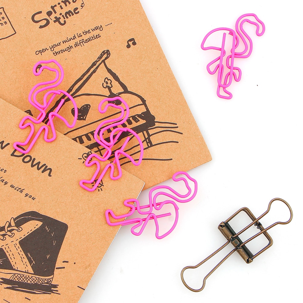 10/ parti smukke lyserøde flamingo bogmærke planlægger papirclips metal materiale bogmærker til bog papirvarer skole kontorartikler