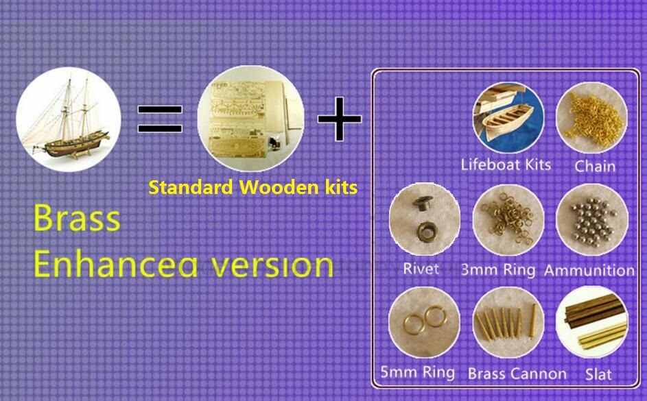 SONGJI Model Sailboat Kit - 1:100 Scale Classic Wooden Sailing Ship - Model Building Set: Brass version