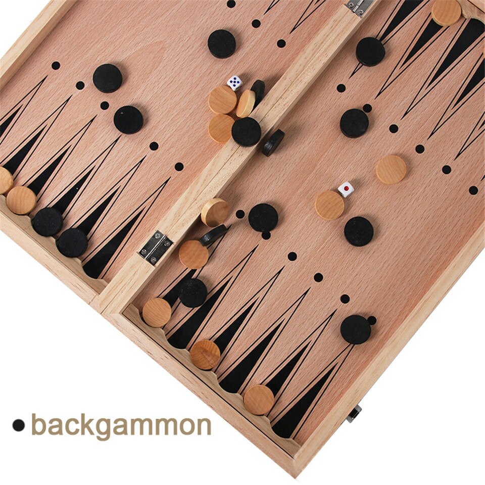 3 in 1 Foldable Wooden Chess Board Set Travel Games Chess Backgammon Checkers Toy Chessmen Entertainment Game Board Toys I1