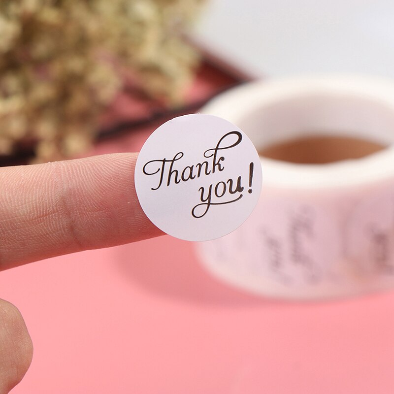 500PCS Stationery Stickers Thank You Series Round Sticker White Seal Labes for Baking Package and Christmas Decoration