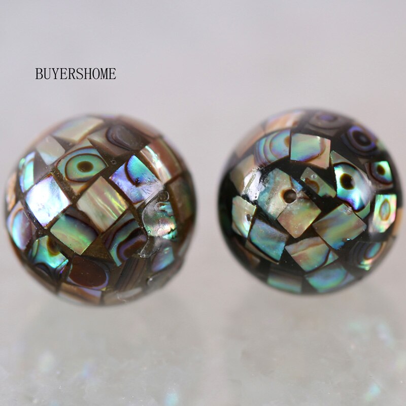 Ball 10MM 12MM 14MM 16MM 18MM 20MM Natural Blue Zealand Abalone Shell Loose Bead 2Pcs RK077-082: 16MM