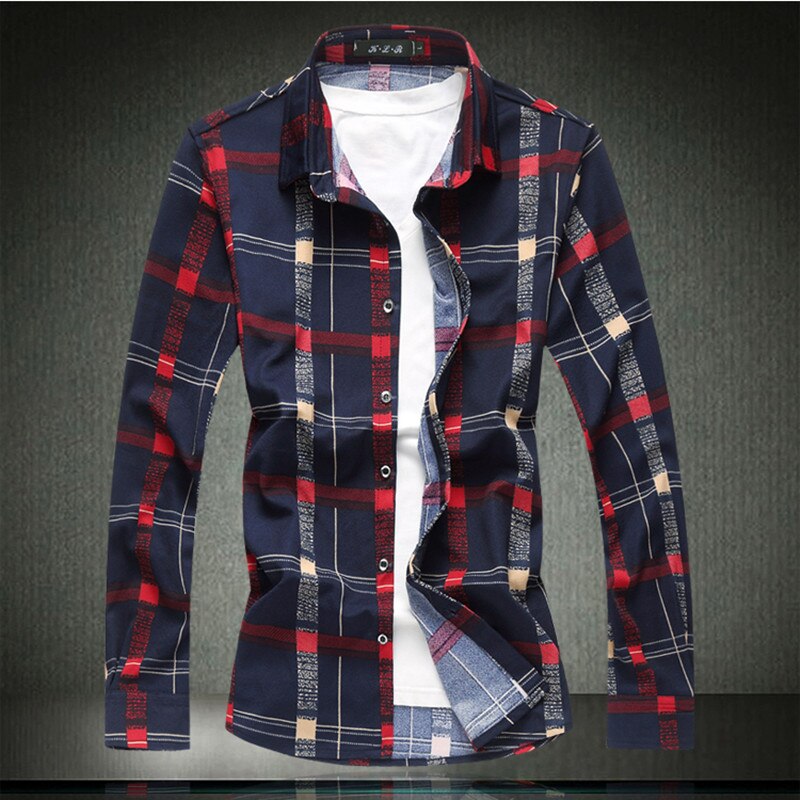 Fritidsrutete herreklær 7xl store herreskjorter med lange armer m -4xl 5xl 6xl #9718