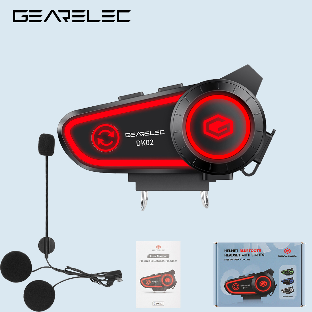 GEARELEC DK02 auriculares para casco de motocicleta auriculares estéreo Bluetooth IPX7 impermeable 2800mAh batería luz ambiental tricolor: Negro