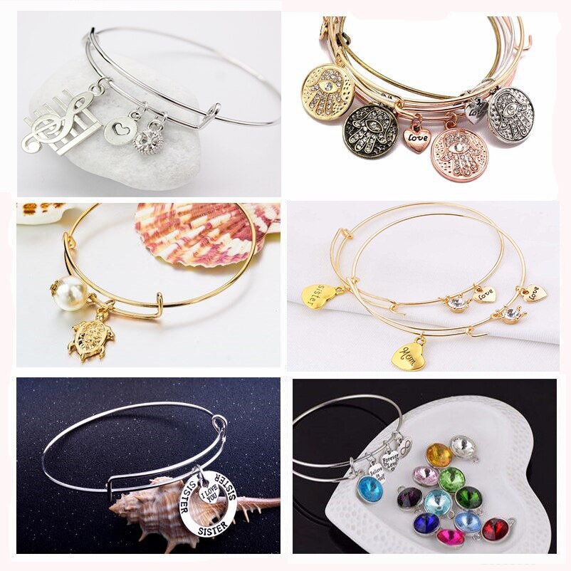 Charming Expandable Bangle Bracelet DIY Charm Wire Adjustable Bangle Women Adult 10Pcs Lot Gold Silver Color