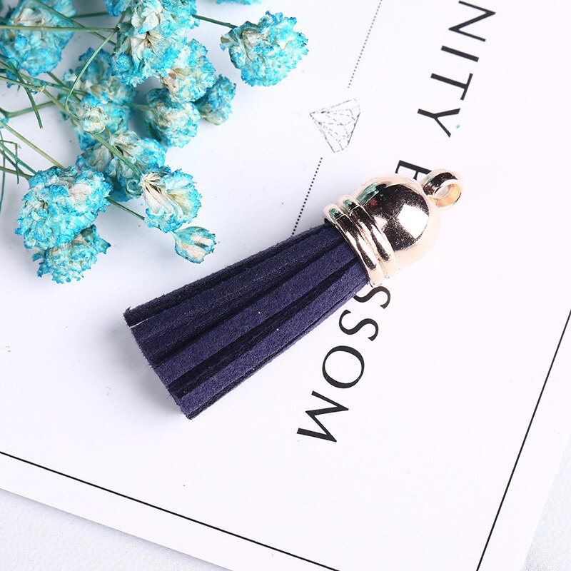Pompon en cuir Vintage 38mm, 10 pièces, pour porte-clés, sangles de téléphone portable, bijoux frange en Fiber daim, résultats de bricolage: Blue