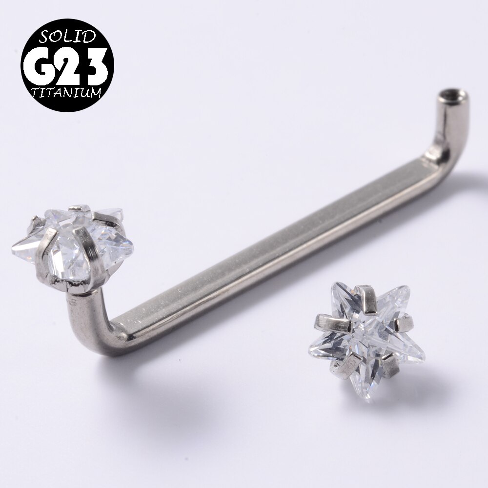 1PC G23 Titanium Christina Vertical Hood Piercings CZ Gem Dermal Anchor Crystal Flower Straight Barbell Jewelry Piercing 1.6mm