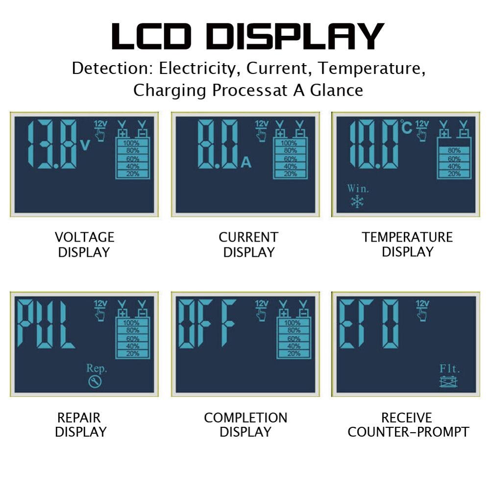 8 A Intelligent Car Battery Charger Pulse Repair Starter 12V/24V AGM/GEL Battery-chargers Digital LCD Display