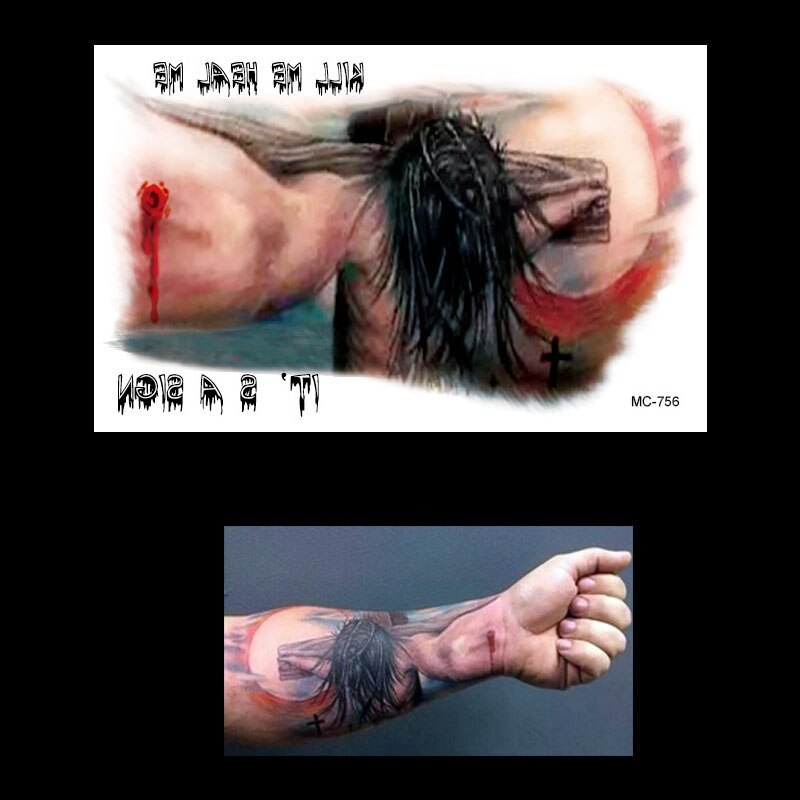 1 ST Cross Horror Jezus Doden me Heal me Arm Mouw waterdichte Tattoo MC-756 Vrouwen Body Art Tijdelijke Tattoo Papier Verf Stickers