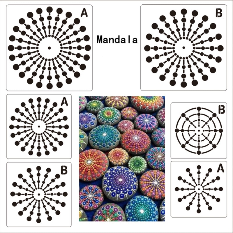 Plantilla de puntos de Mandala, plantillas huecas de Mandala, rocas para dibujar tela, herramientas de pintura de Arte de pared, suministros de artesanía de pintura para el hogar DIY