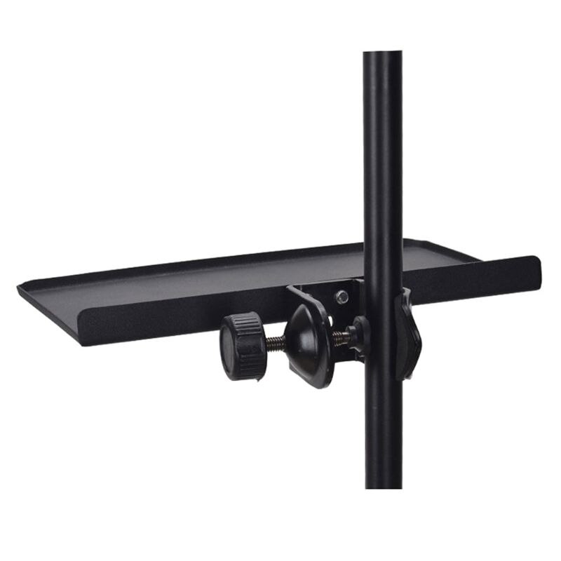 Microphone Stand Tray - 200x130mm - Carbon Steel + Rubber - for Live Broadcasts + Phone Clip Holder