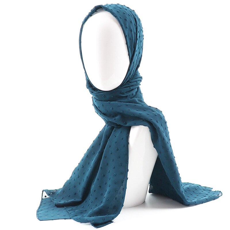 Écharpe longue châle en mousseline de soie | pom bulle, bandeau musulman, maxi points islamiques, écharpe hijab uni: 19 teal